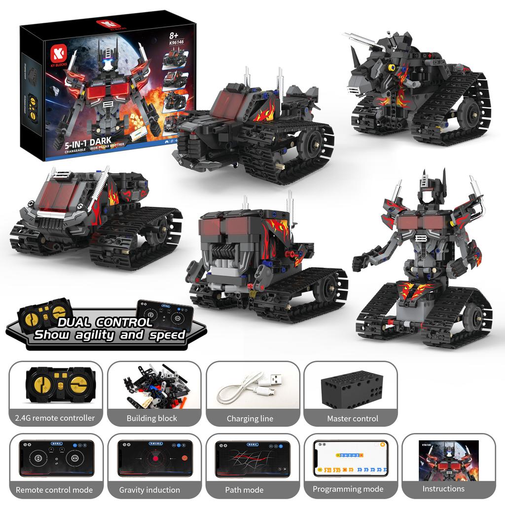 Moc 5 In 1 Rc Rhinoceros Transformable Robot Model Building Blocks Off-Road Vehicle Diy Children'S Puzzle Toy Gifts 402Pcs