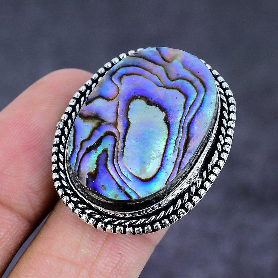 Abalone Shell Handmade 925 Sterling Silver Jewelry Ring Size 8 A4E37