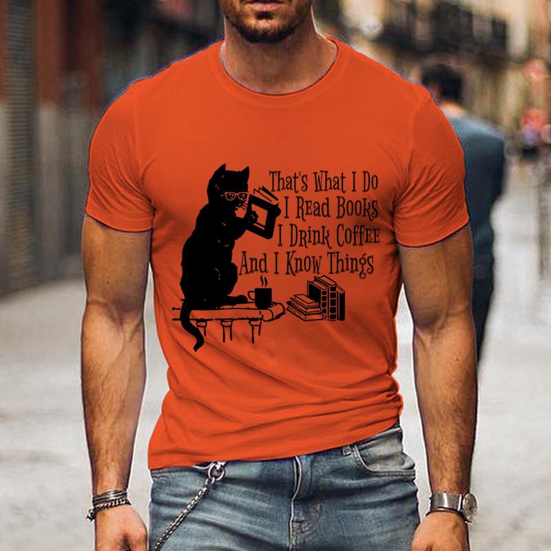 Men's T-shirt That's What I Do I Read Books Printed Shirts Black Cat T Shirt Drink Coffee Lovers Shirt Men's Tees