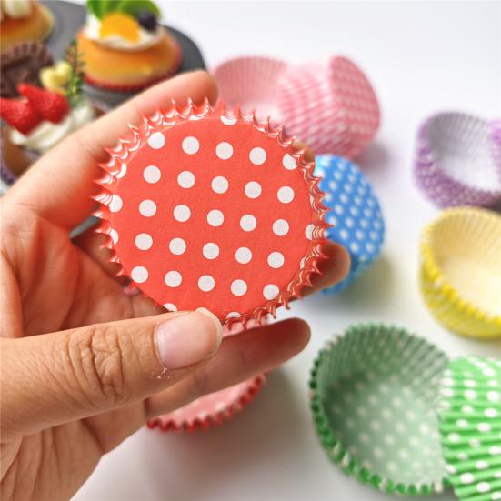 Food Grade Baking Paper 100PCS Disposable Cupcake Liners, Food-Grade Greaseproof Cups, Polka Liners Dot Print Standard Muffin Molds for Home