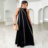 Women's fashion solid color splicing striped simple sleeveless loose dress women