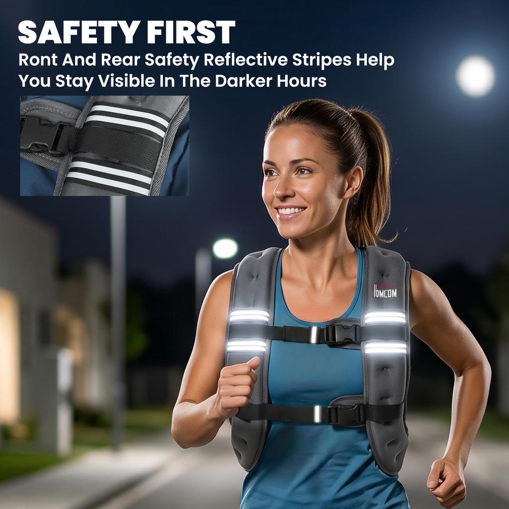 10KG Weighted Vest, Running Weight Vest with Adjustable Strap, Convenient Pocket and Reflective Strips for Men and Women