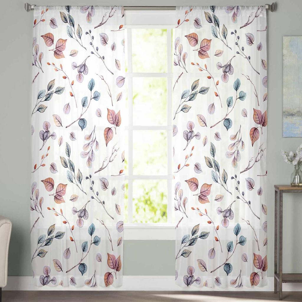 Autumn Thanksgiving Leaf Plants Sheer Curtains for Kids Bedroom Living Room Voile Window Curtains Tulle Drapes