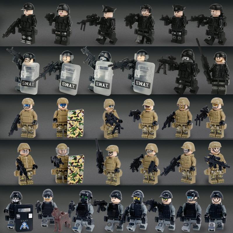 Confezione Meigao O-3 bambola polizia forze speciali con pistola tuta Geely giocattolo educativo per bambini con blocchi da costruzione assemblabili