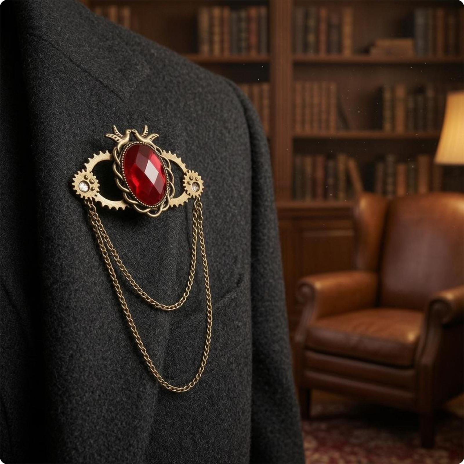 Steampunk Brosche Antikfinish Zahnrad Schichtrad Uhrwerk Anstecknadel Rubin Ruby black