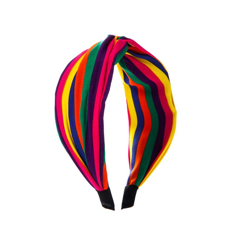 Pretty Colorful Rainbow Striped Cloth Knotted Headbands for Women Girls Daily Shopping Party Holiday Head Hoop Accessories
