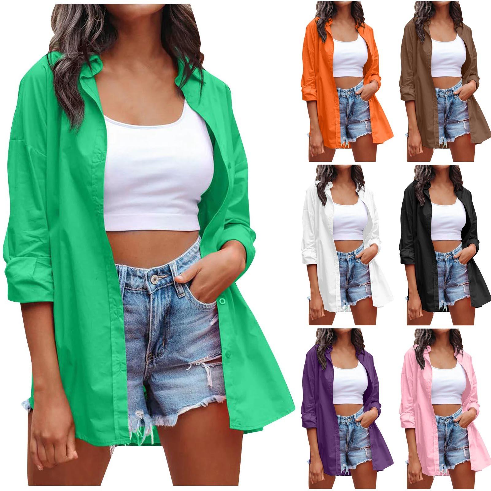 

Женская модная однотонная свободная повседневная однобортная рубашка с длинным рукавом