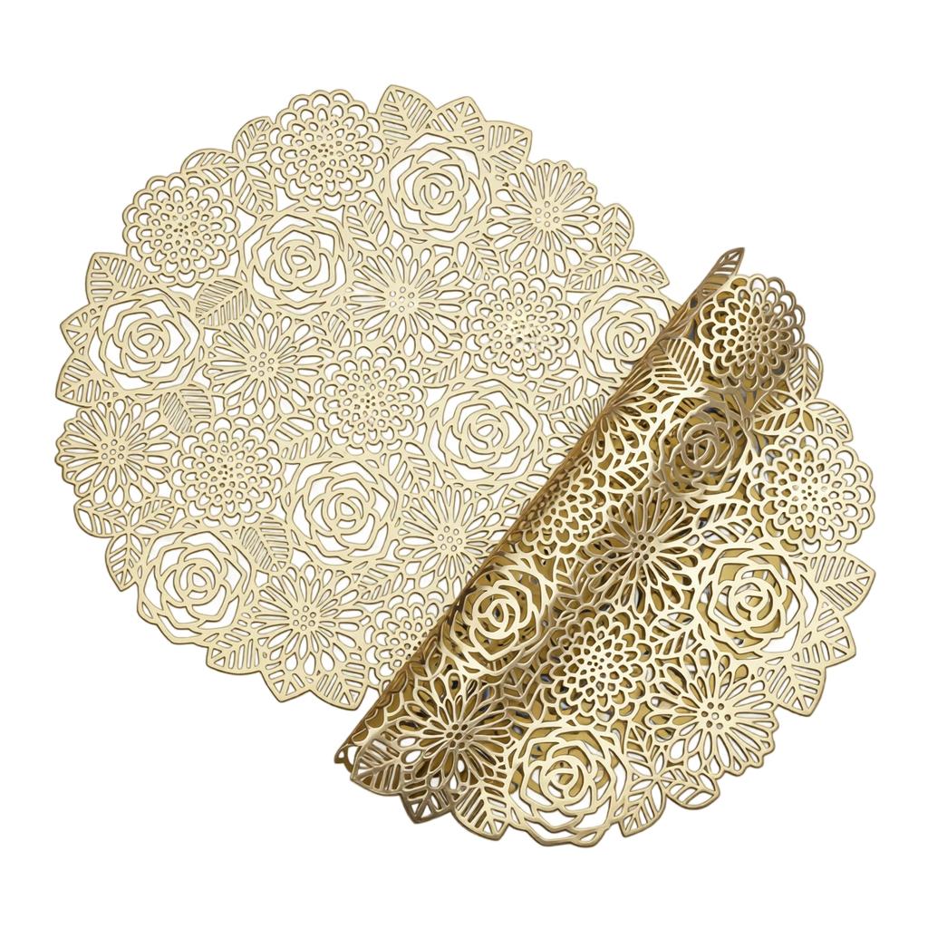Round Heat Resistant Placemat 38cm Floral Laser Cut Design Durable Non-Slip Table Mat for Dining Kitchen Use