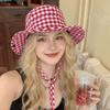 Fashion Vintage Bucket Hats Sweet Lace-up Plaids Versatile Fisherman's Hat Big Brim Sun Protection Sun Hat Summer