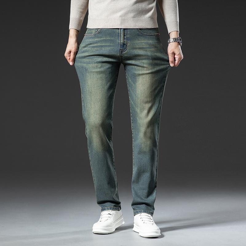 Winter Jeans Men's Warm Fleece Thickened Elastic Denim Pants Fashion Straight Elastic Retro Plush Velvet Pants
