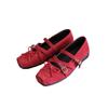 Red bow small single shoes women's spring and summer leather retro one-word shallow rivet ballet 2025 spring and autumn flats