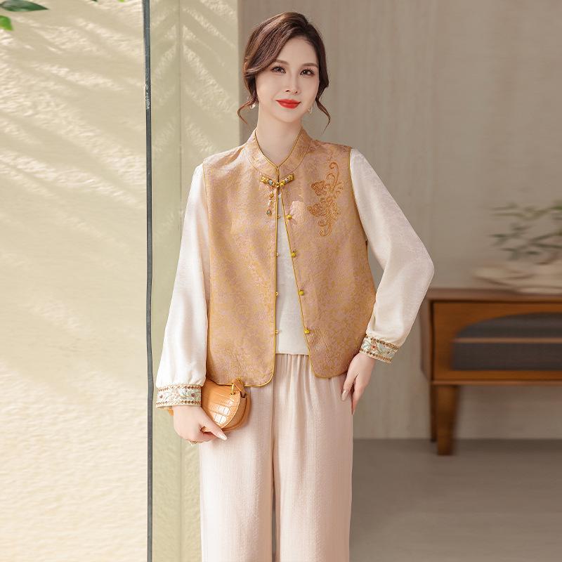 

2026 Trendy Spring Stand-Collar Vest Two-Piece for Middle-Aged Women: Stylish, Youthful Outfit L (up to 105 jin)