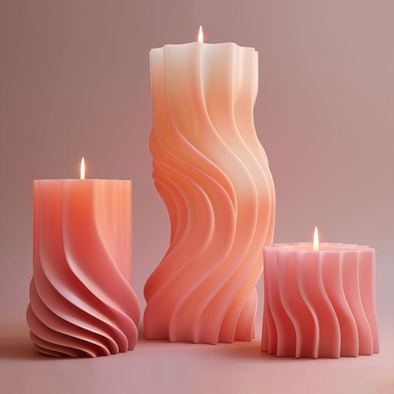 DIY Pattern Carving Cylindrical Candle Silicone Mold Unique Wave Pattern Roman Pillar Candle Mold Cylindrical Resin Gypsum Mold