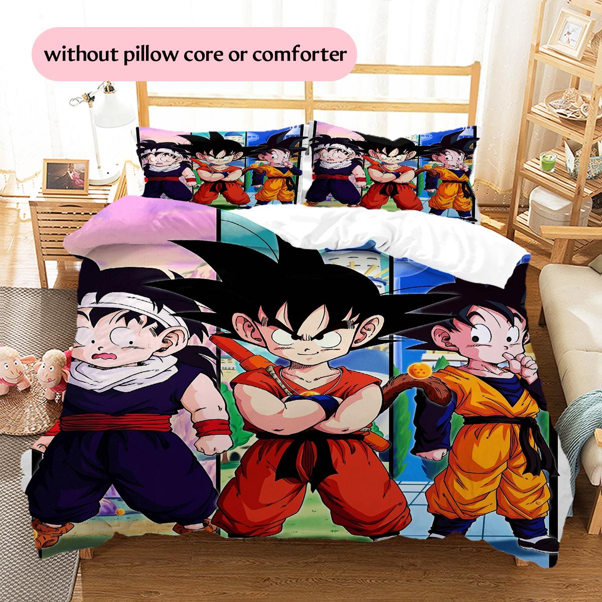 Dragon Ball Anime Pattern Bedding Home Decoration Birthday Gift (1 * duvet cover + 2 * pillowcase, without core) 135x200cm