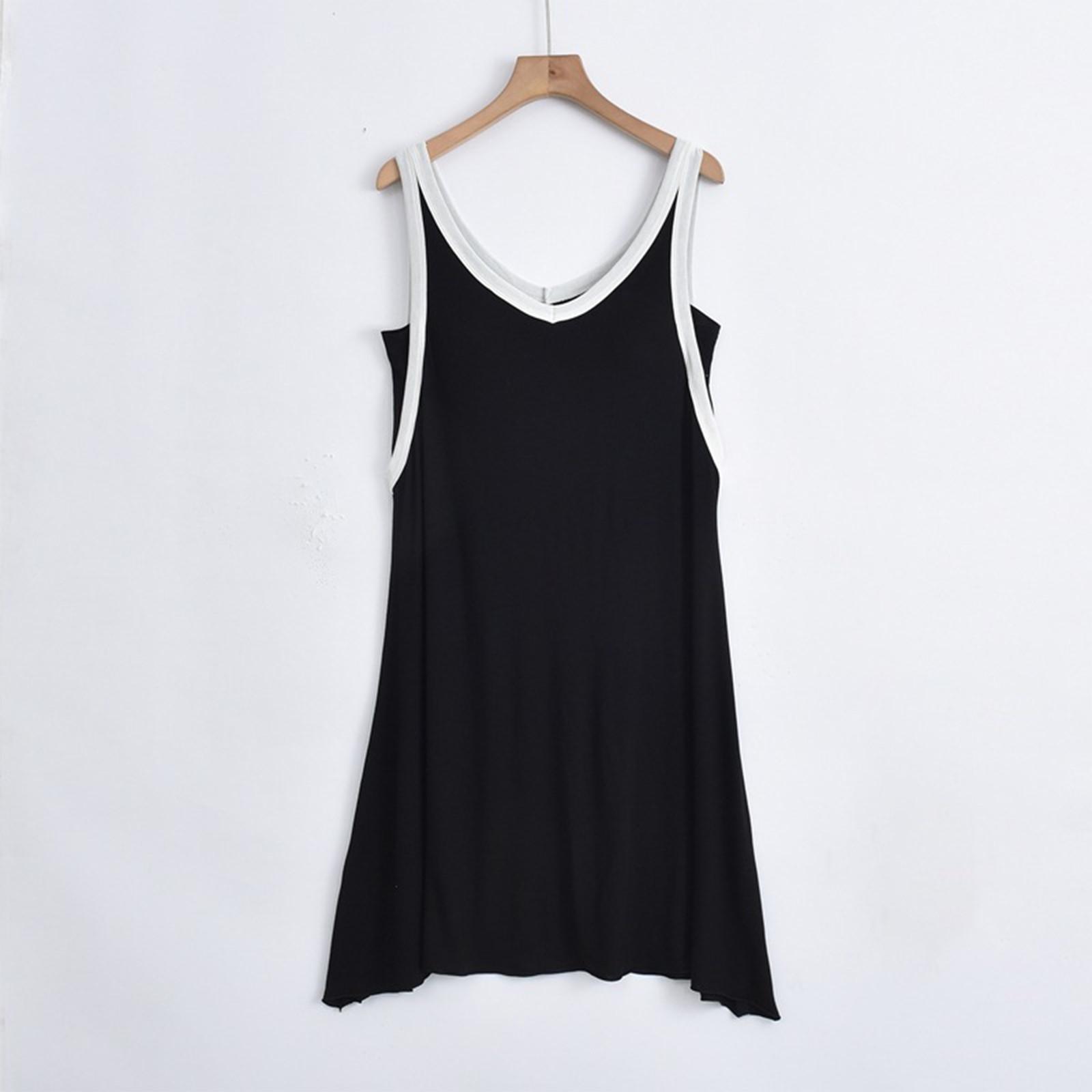 

Женское летнее платье свободного покроя для пляжного отдыха, повседневное платье-жилет с глубоким V-образным вырезом, элегантное платье-рубашка XXL чёрный