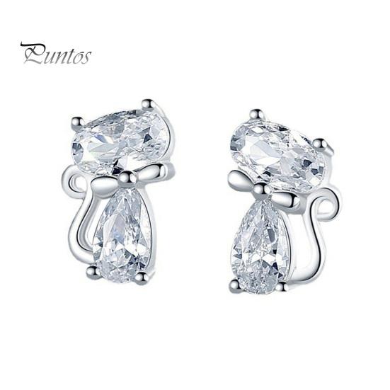 

Серьги-гвоздики в виде кошки для женщин, серебряные блестящие серьги-кошки из искусственного кристалла, гипоаллергенные ювелирные изделия, подарок на день рождения, годовщину Cat