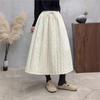 Johnature Woman Winter Vintage Personality Elasticated Waist A-Line Skirt Niche Solid Color Skirts
