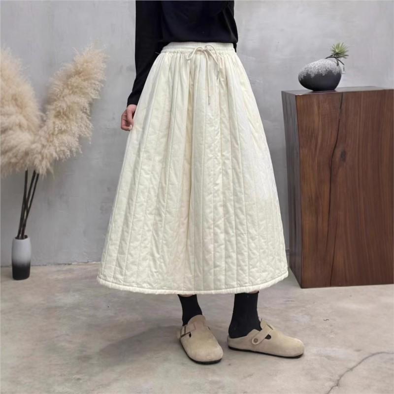 Johnature Woman Winter Vintage Personality Elasticated Waist A-Line Skirt Niche Solid Color Skirts
