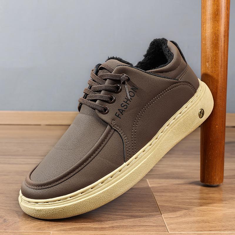 

Men s shoes autumn and winter breathable lace-up cotton shoes sporty lightweight platform shoes men s casual plush shoes 44 коричневий