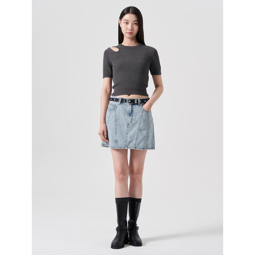 8SECONDS Shoulder Cutout Ribbed Knit Ash