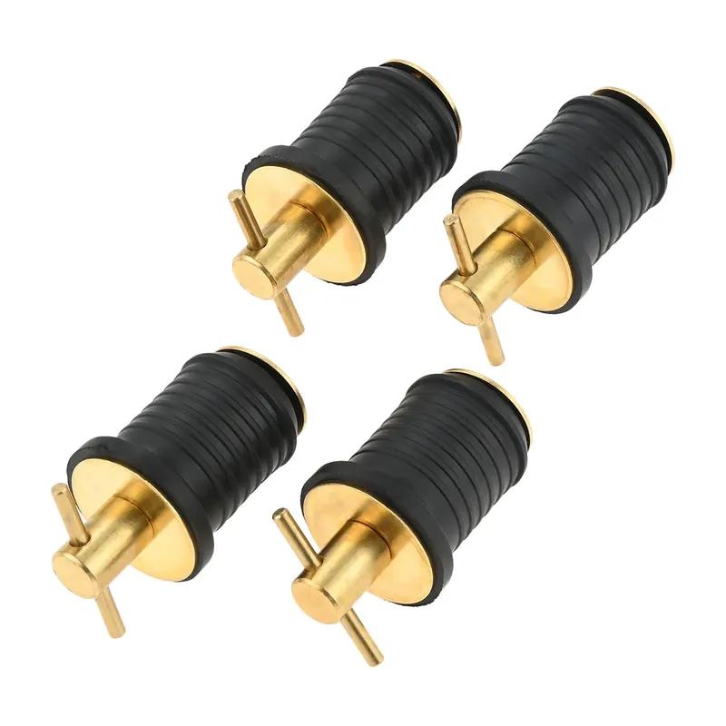 4Pcs Brass&Rubber Boats Twist Type T-Handle Drain Plugs for 1-Inch 25mm Diameter Drain Hole Marine Dinghy Yacht Boat Accessories