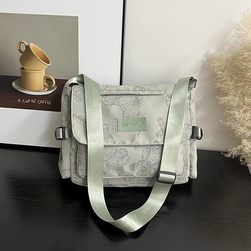 Stylish Black Purple Beige Green Nylon Printed Casual Shoulder Bag For Students зелёный