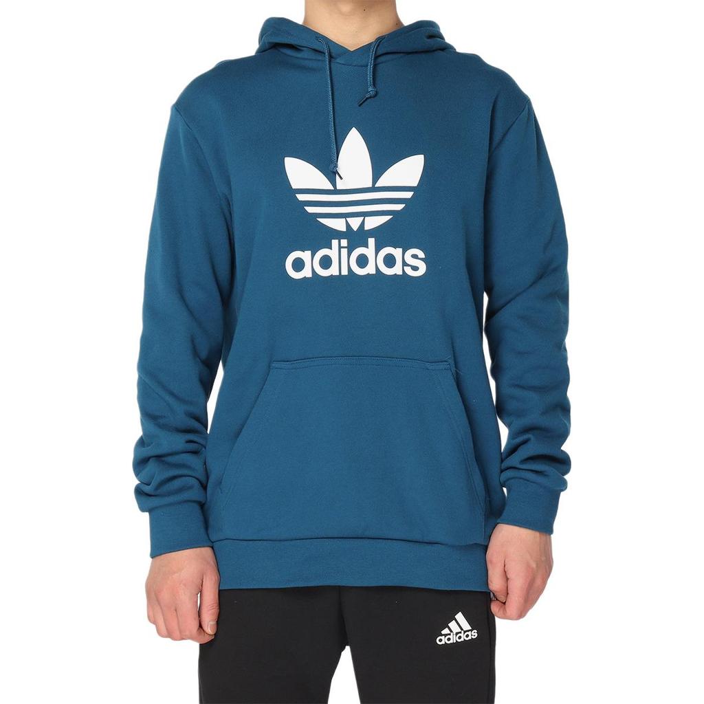 Adidas Originals Trefoil Hoodie Printed Sports Pullover Men Hoodies Indigo DV1504