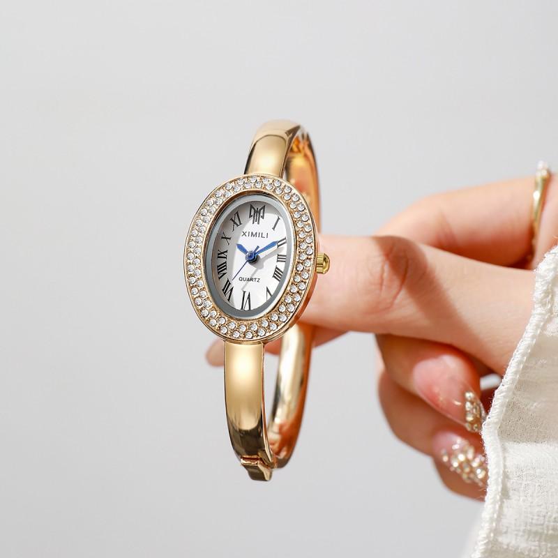 Womens Fashion Quartz Watch Oval Roman Numerals Bangle
