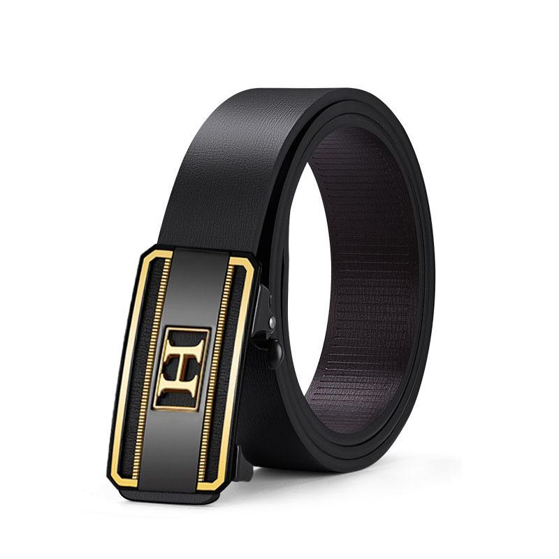Belt for Men's Casual In-wearing Toothless Automatic Buckle Belt Simple Youth Business Cowhide Belt
