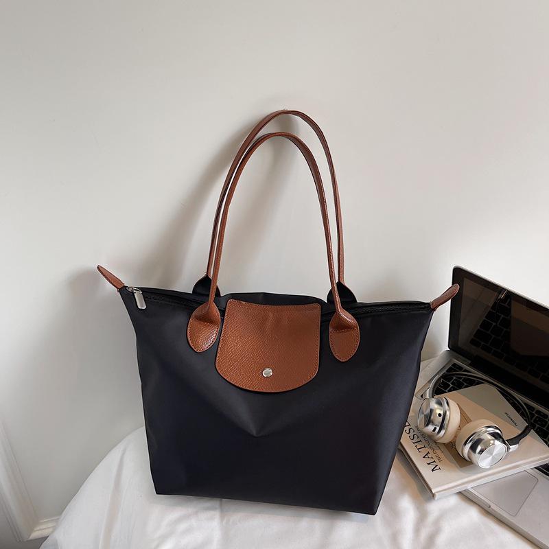 2026 Women s Nylon Color Block Tote: Large Capacity, Lightweight, Waterproof Single Shoulder Handbag