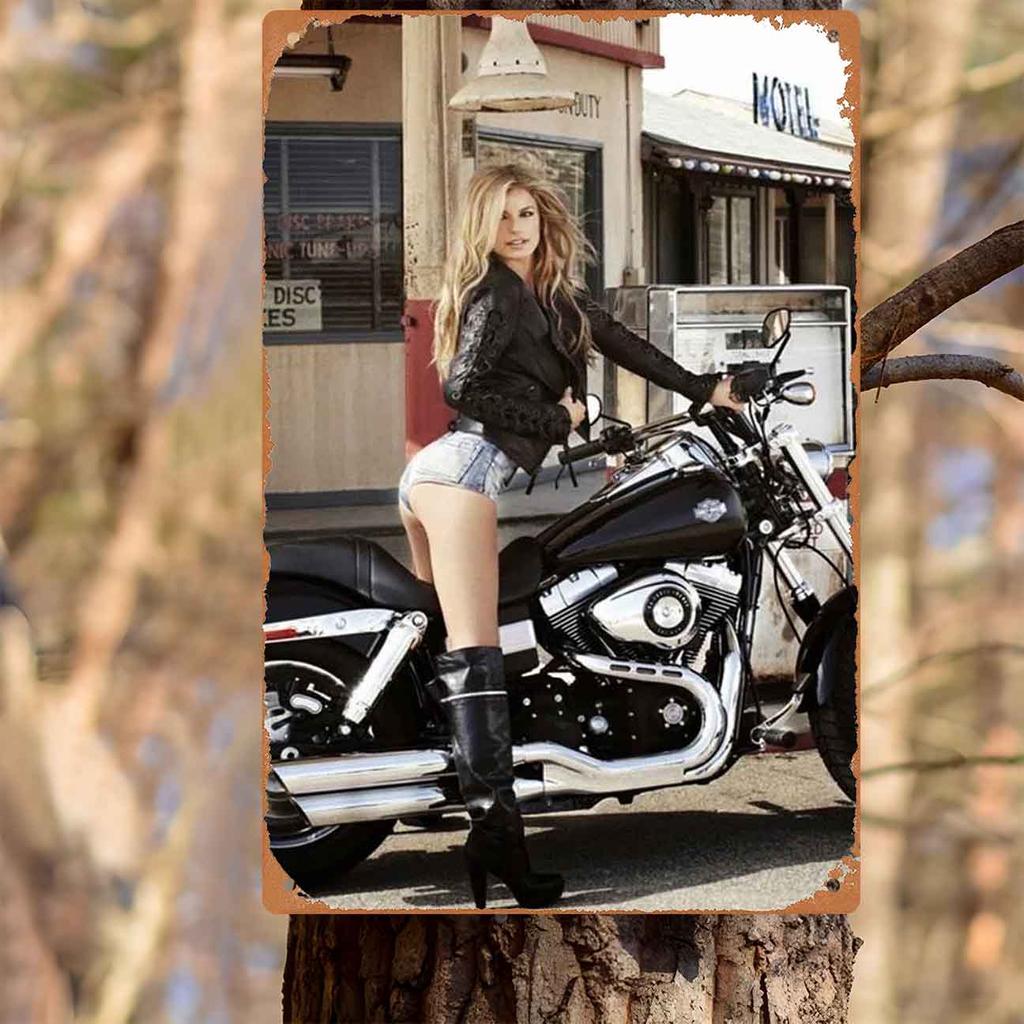 Elegant Biker Chick In Motion and Wind Vintage Metal Wall Sign Decor