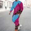 Men Pink Black White Wavy Curve Geometric Print Long Sleeve Sweatshirt Jogger Pants Two Piece Suit