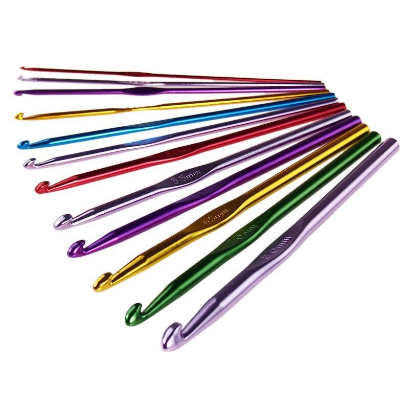 12pcs Metal Handle 2-8mm Crochet Hook Set Colorful Stainless Steel Knitting Needles Yarn Sweater Weave Sewing Needles Craft Tool