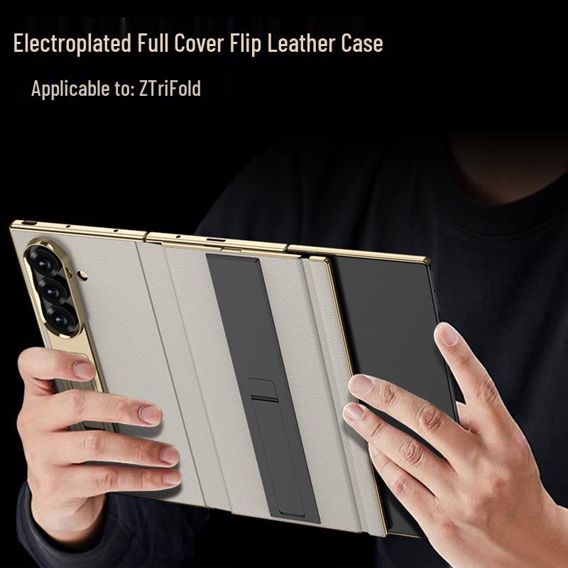 Samsung ZFold Magnetic Leather Phone Case - Electroplated, Anti-Drop, Folding Stand, Business Style
