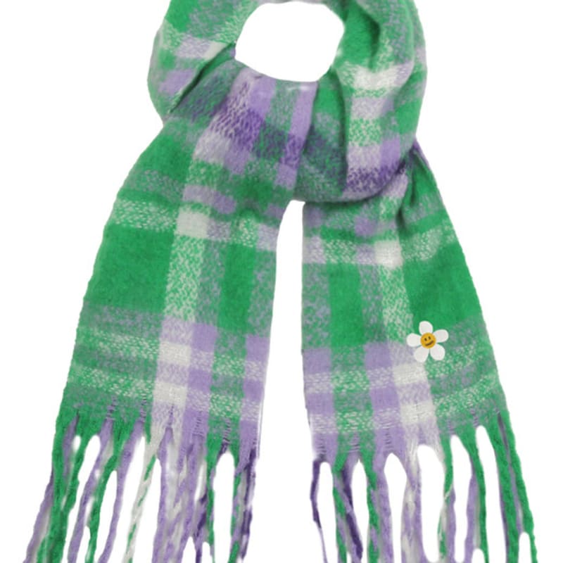 

GRAVER [УНИСЕКС] Шарф в смелую клетку с вышивкой в виде цветка и точки_Фиолетовый PURPLE
