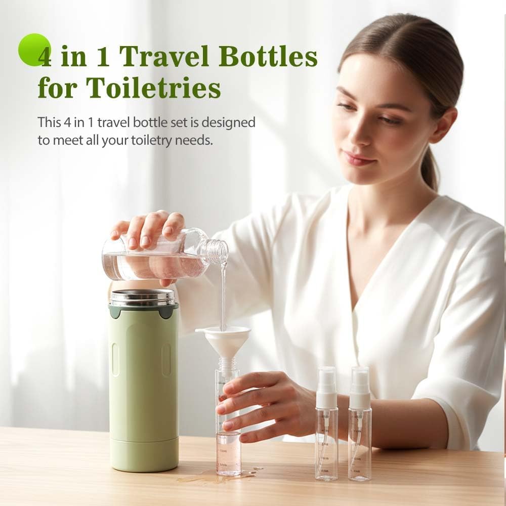 4-in-1 Reiseflaschen für Toilettenartikel, Tragbares Reise-Toilettenartikel-Flaschenset für Shampoo, Lotion, Spülung, Creme, Transparent mit Skala und Etikett