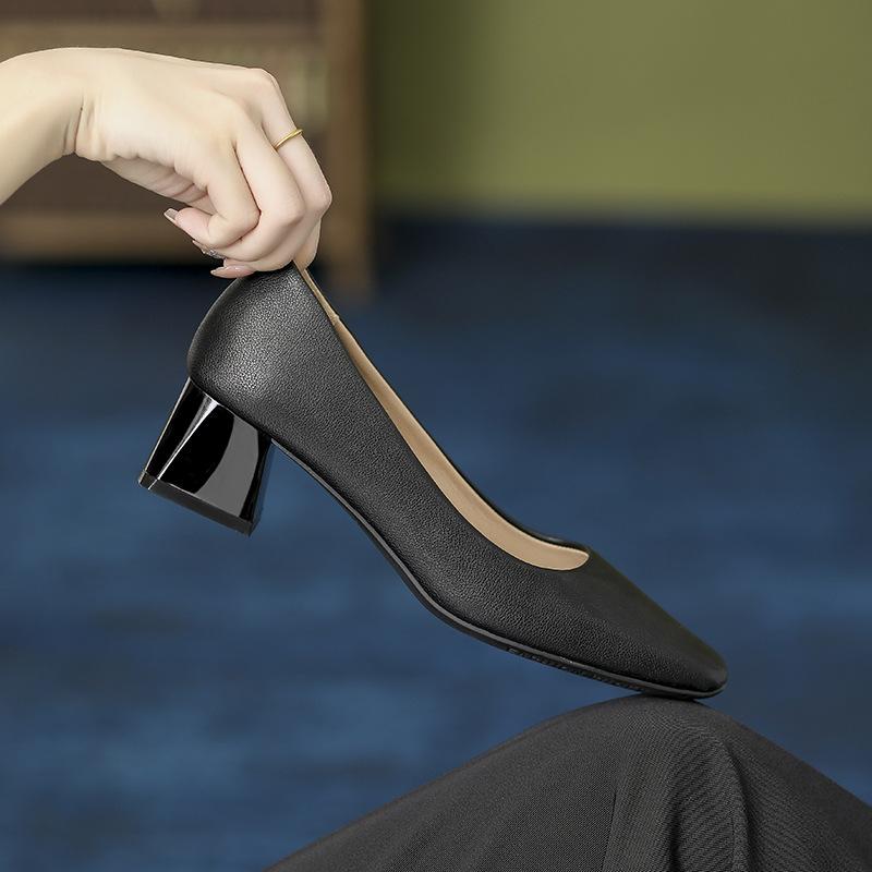 Fashion Solid Japanned Leather Pumps Woman Block High Heels Shoes OL Ladies Dress Work Escarpins Femmes Designer Luxury Tacones Mujer