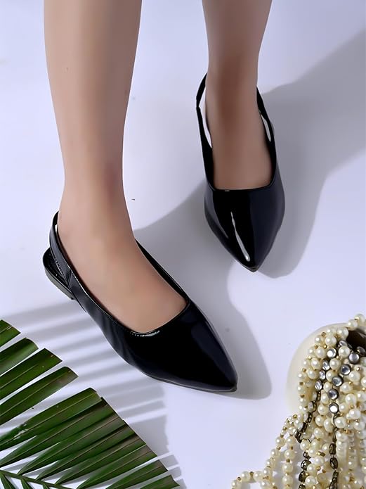 Shoetopia Solid Slingback Pointed Toe Flat Sandals For Women & Girls