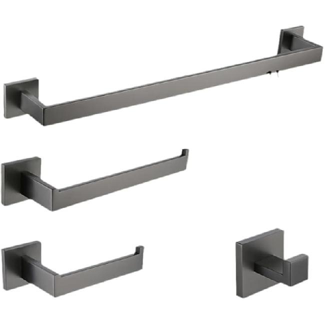Gunmetal Stainless Steel Bathroom Hardware Towel Rack Toilet Paper Holder,Toilet Brush,Robe Hook Towel Bar Holder Grey Stainless,Towel Ring
