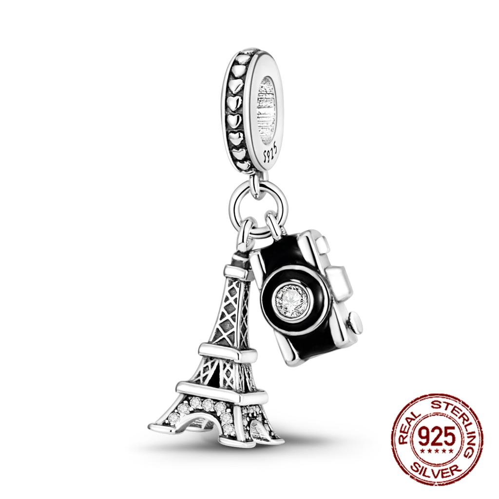 Inlaid Zircon Charm Beads Copper Color Love Heart Snake Dangle Fit Original Bracelet Charms Pendant Jewelry