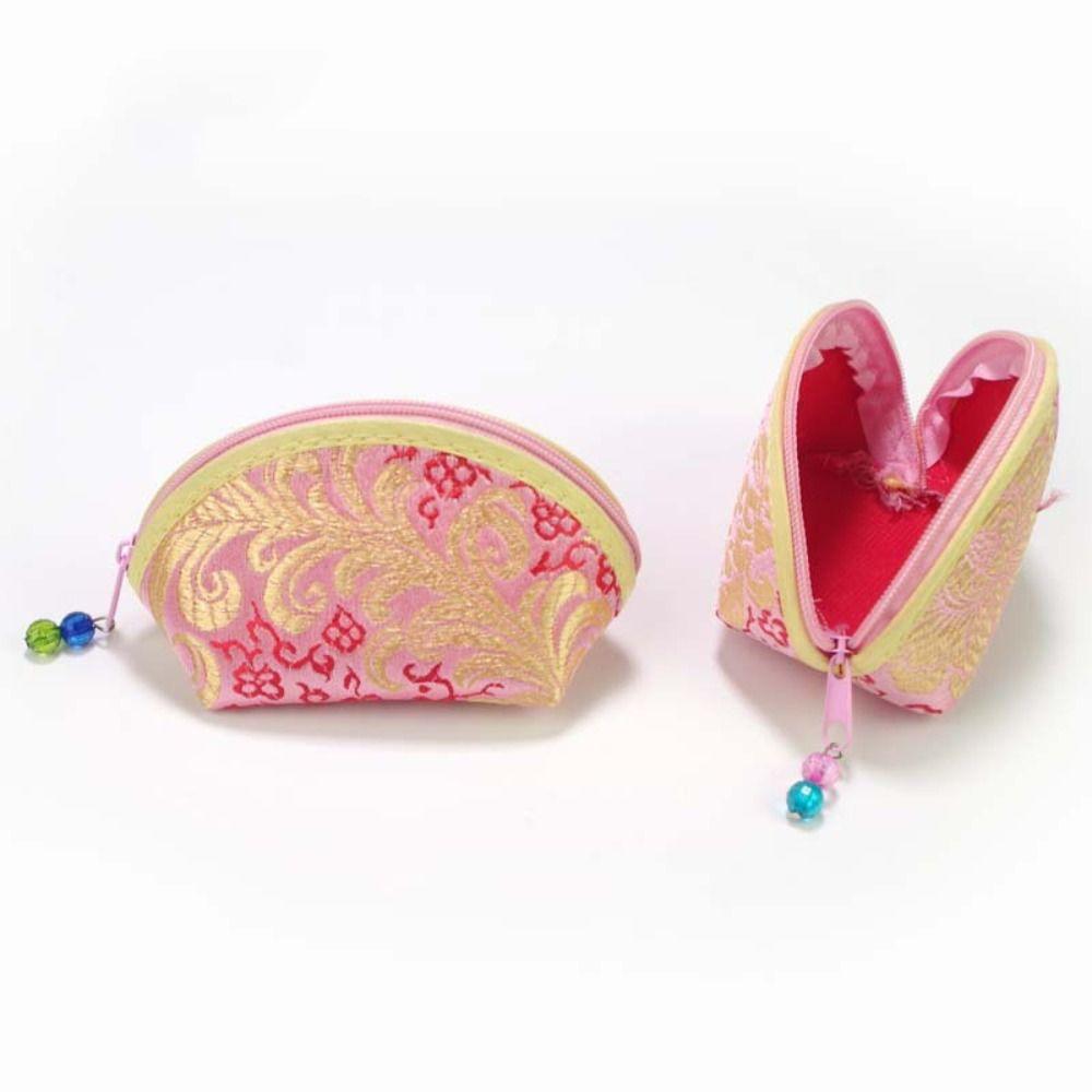 Exquisite Silk Fabric Chinese Style Purse Exquisite Zipper Jewelry Storage Bag Candy Bag Women