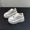 Spring New Thick-soled Leather Muffin Shoes Women's 6cm Small Rhinestone Fashion Versatile Pearlescent White Board Shoes
