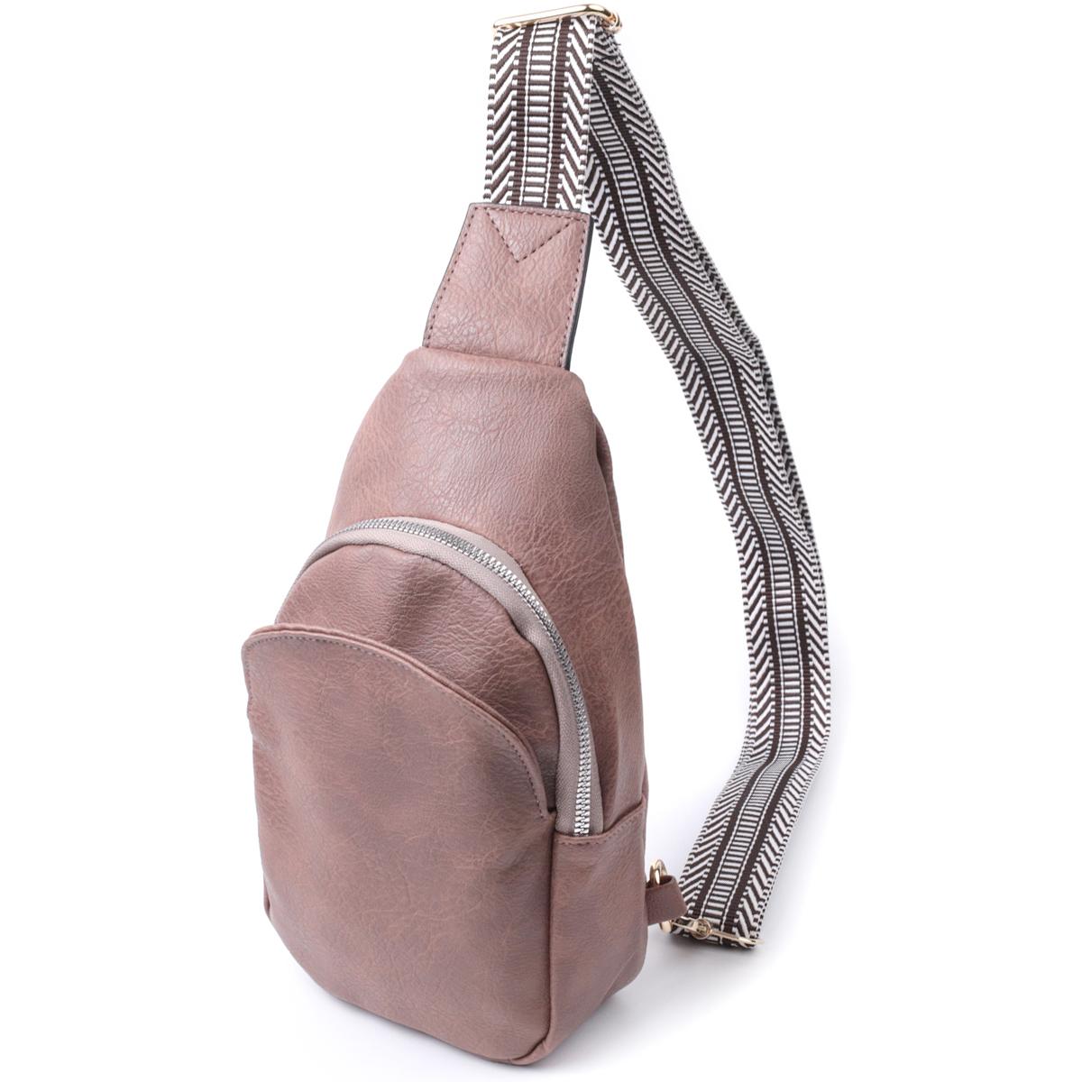 

Компактна жіноча сумка через плече з екошкіри з акцентом на текстильну лямку VINTAGE Bag 22778 Коричневий