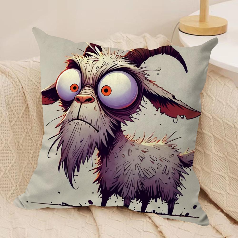 Spooky Goat Face Cushion Cover Soft Plush Fabric DoubleSided Printed Cushion Covers for All Seasons Modern HomeDecor Gift