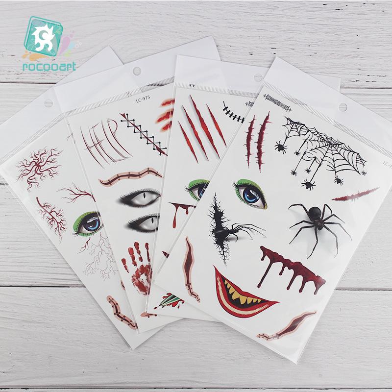 European & American Style Halloween Horror Face Tattoo Stickers for Masquerade Parties