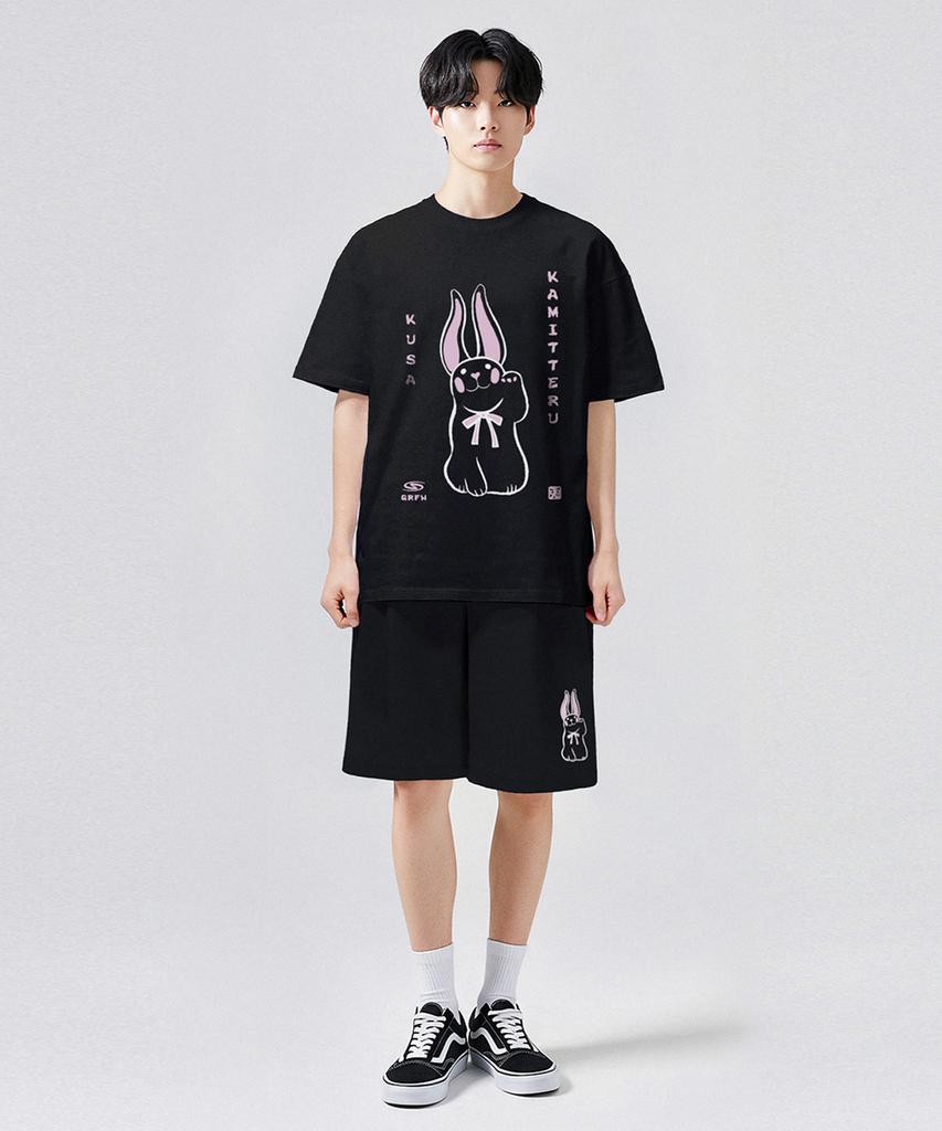 Geulaenpini Rabbit Oversized Short Sleeve T-Shirt - Black