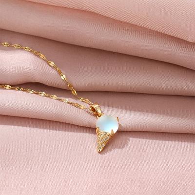 Design Jade Necklace Female Style Premium Versatile Tide Ice Cream Pendant Delicate Clavicle Chain