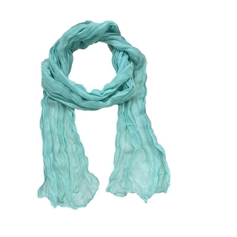 Scarf women's long pleated small twist new candy color wrinkled silk scarf plain color good match Bali yarn shawl