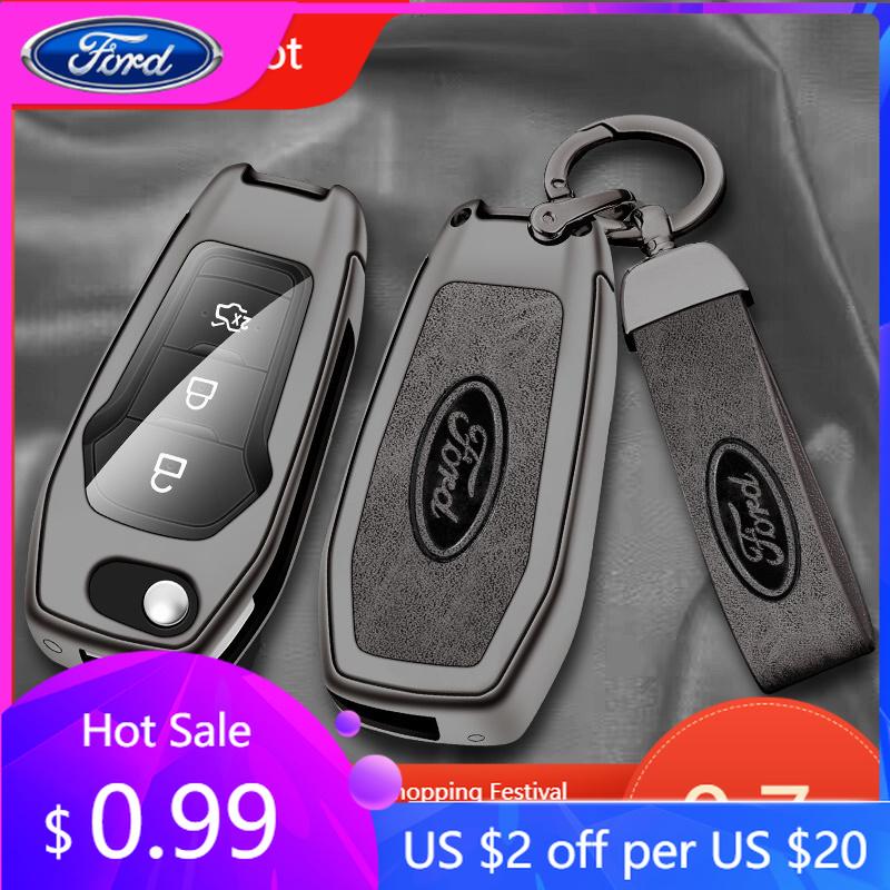 Car Sticker Hot For Ford New 3 Button Leather Car Remote Key Case Cover Shell Protection Bag For Ford Figo Mondeo 5 Ecosport Pum