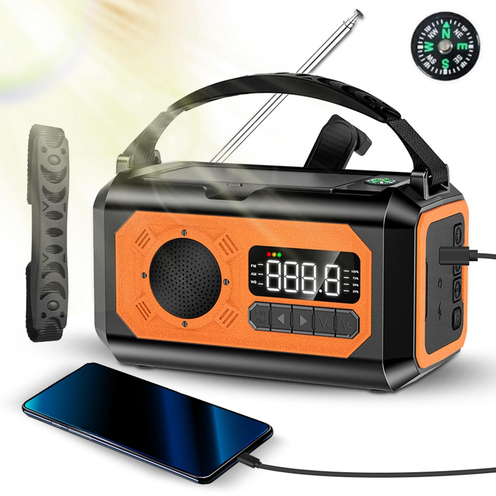 

Emergency Crank Weather Radio with NOAA Weather Alert 12000mAh Solar Hand Crank Portable AM/FM/WB Radio with 3 Modes Flashlight помаранчевий